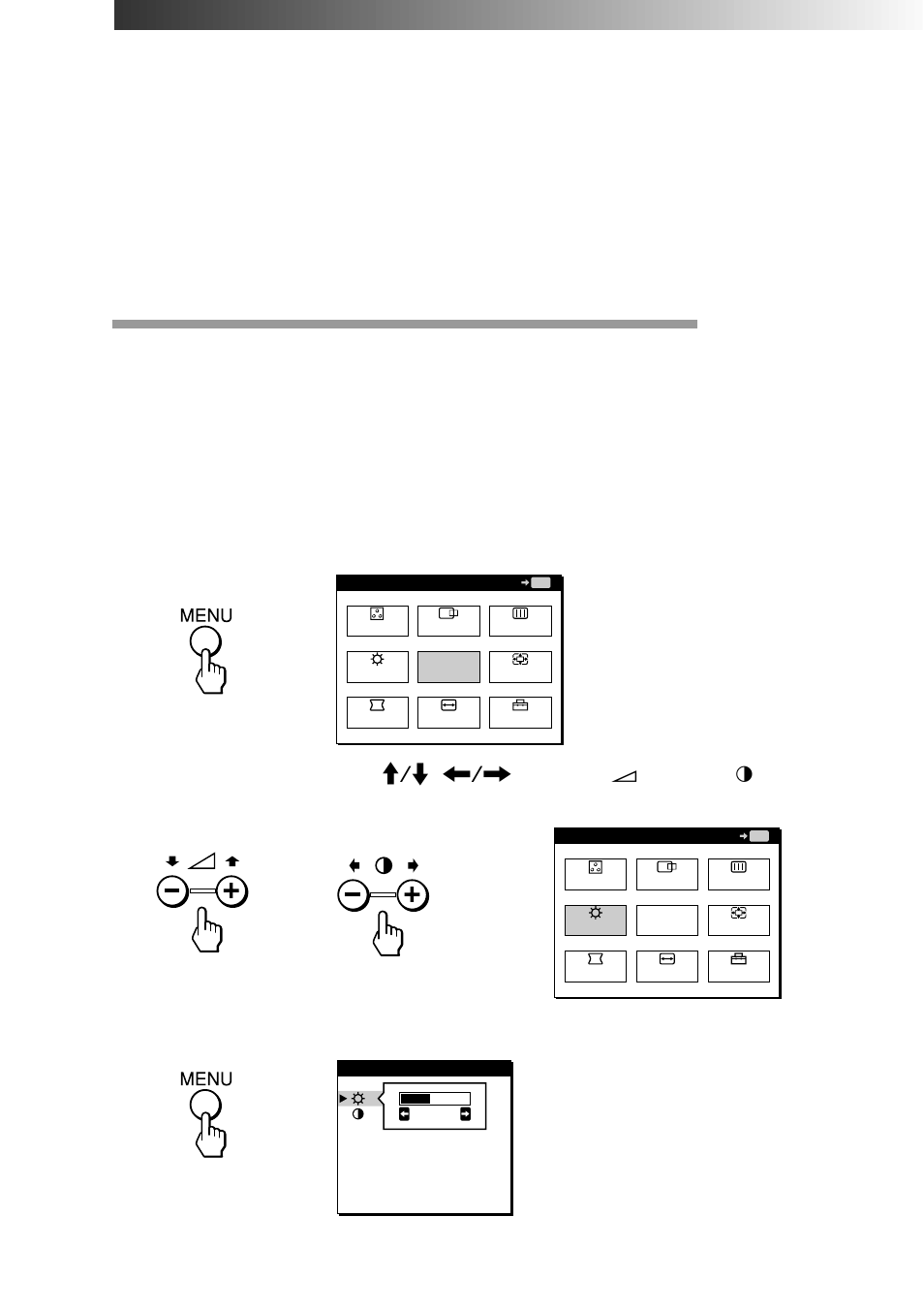 Adjustments, Introducing the on-screen display, Using the osd menu 1 | Sony CPD-101VS User Manual | Page 17 / 40