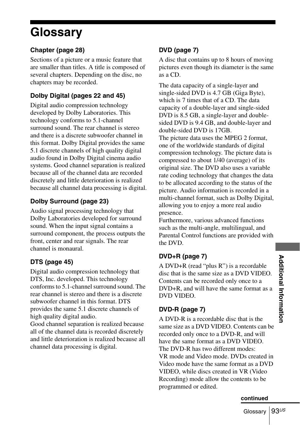 Glossary, 93 g | Sony SLVD380P User Manual | Page 93 / 116