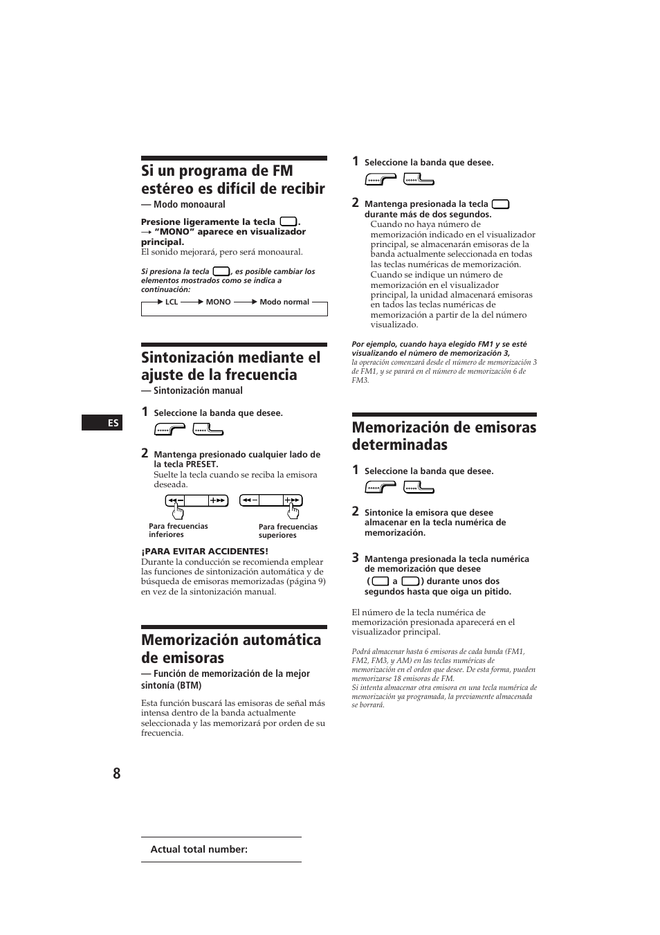 Si un programa de fm estéreo es difícil de recibir, Sintonización mediante el ajuste de la frecuencia | Sony CDX-5100 User Manual | Page 22 / 31