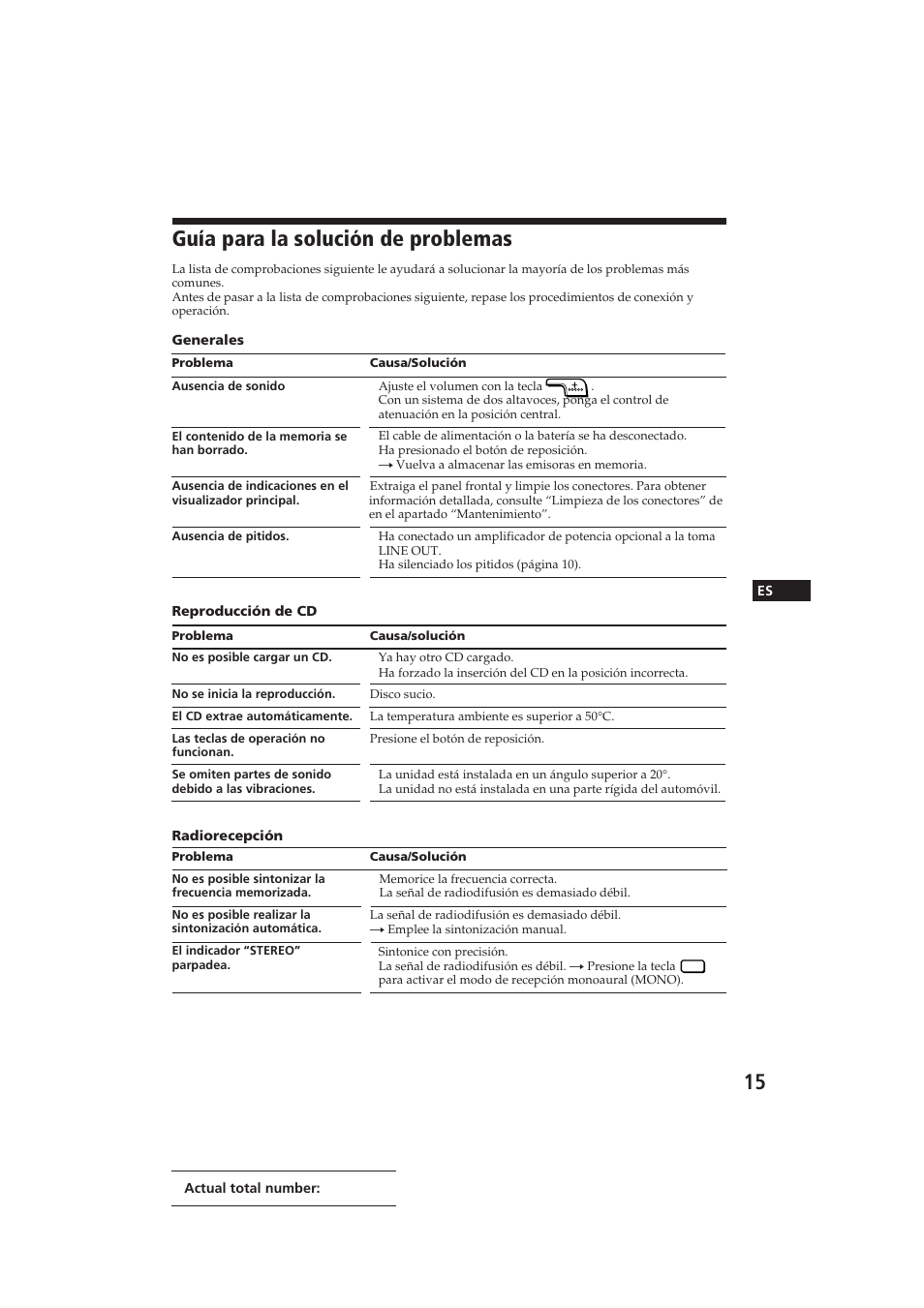 Guía para la solución de problemas | Sony CDX-5100 User Manual | Page 29 / 31