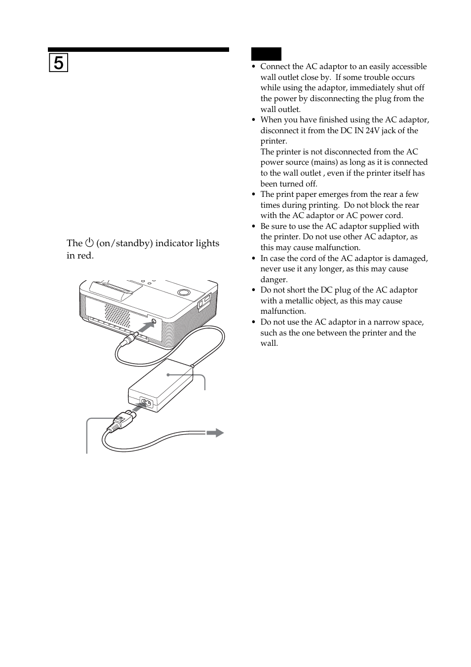 5 connecting the ac power source, Connecting the ac power source, 5connecting the ac power source | Sony DPP-FP55 User Manual | Page 16 / 92