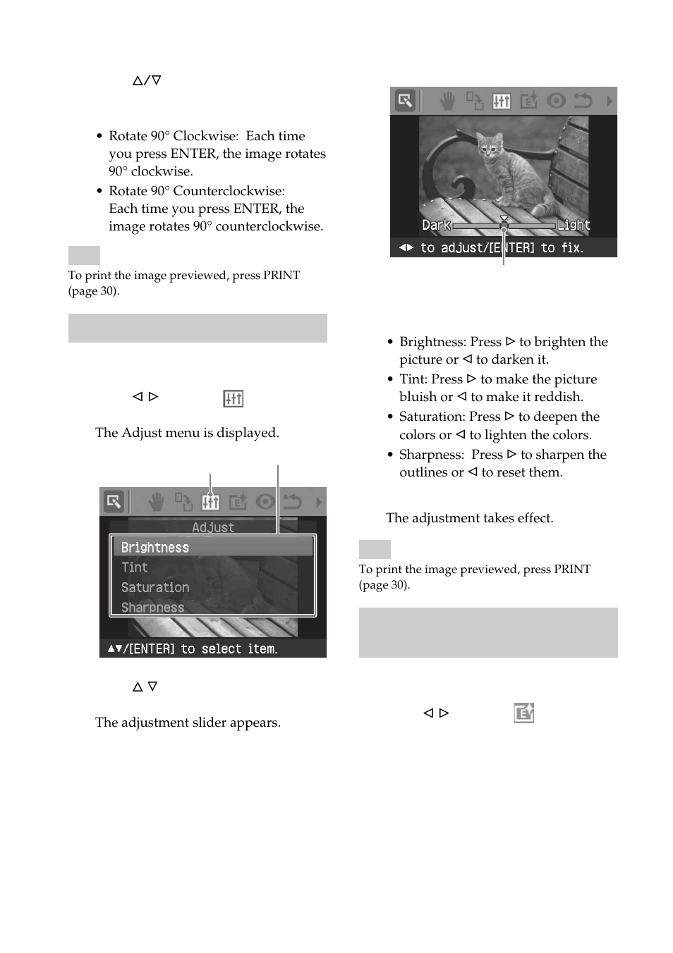 Adjusting an image, Adding a special filter to an image | Sony DPP-FP55 User Manual | Page 28 / 92