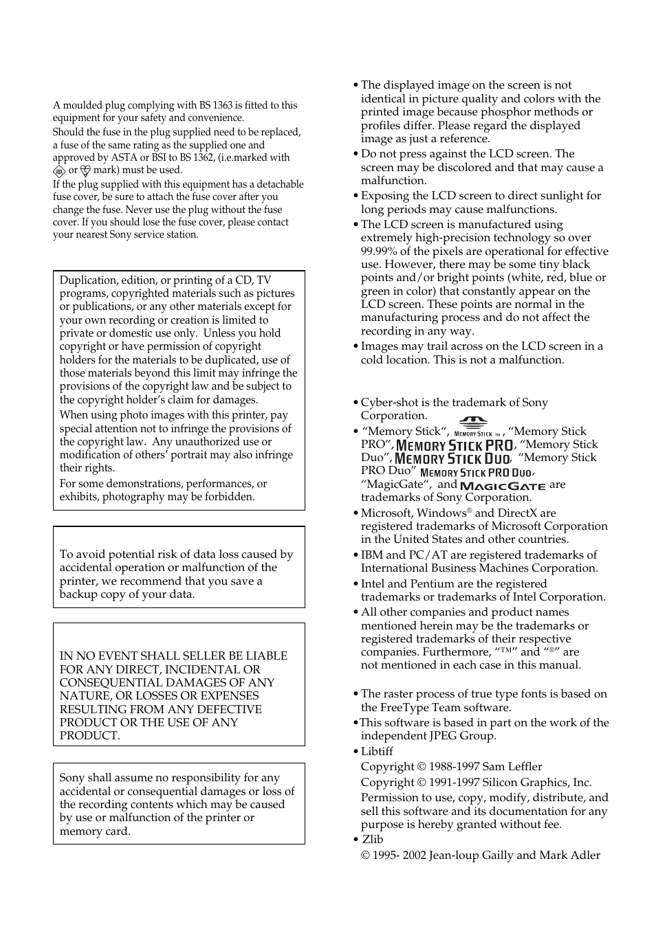 Notice for customers in the united kingdom, Backup recommendations, Information | Sony DPP-FP55 User Manual | Page 3 / 92