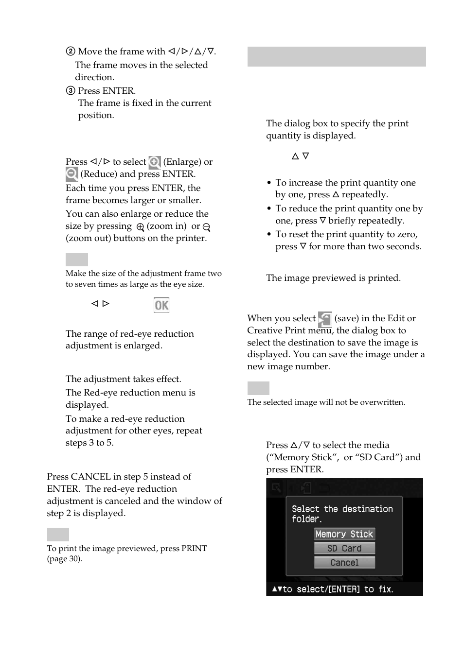 Printing and saving an image | Sony DPP-FP55 User Manual | Page 30 / 92