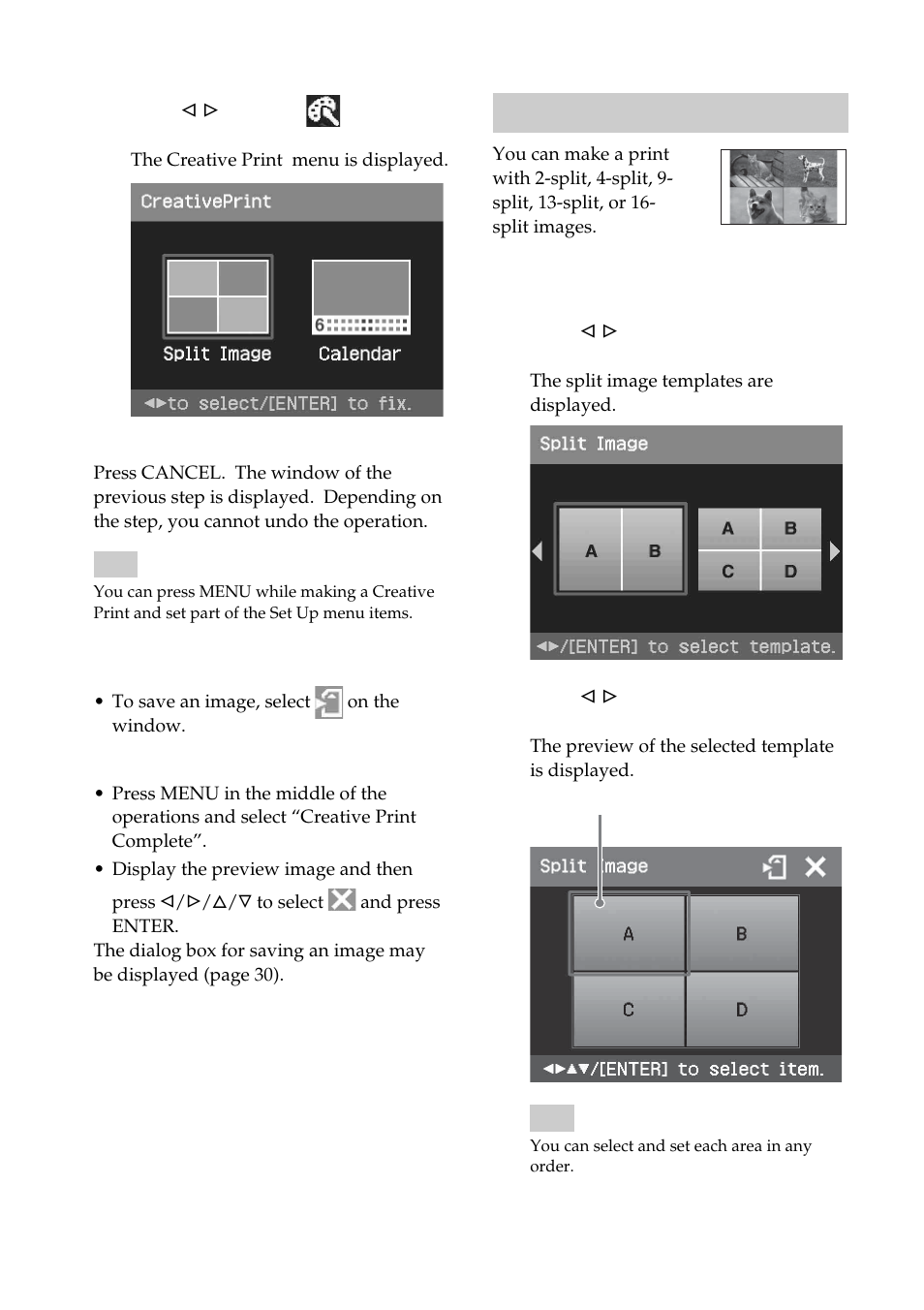 Making split images | Sony DPP-FP55 User Manual | Page 32 / 92