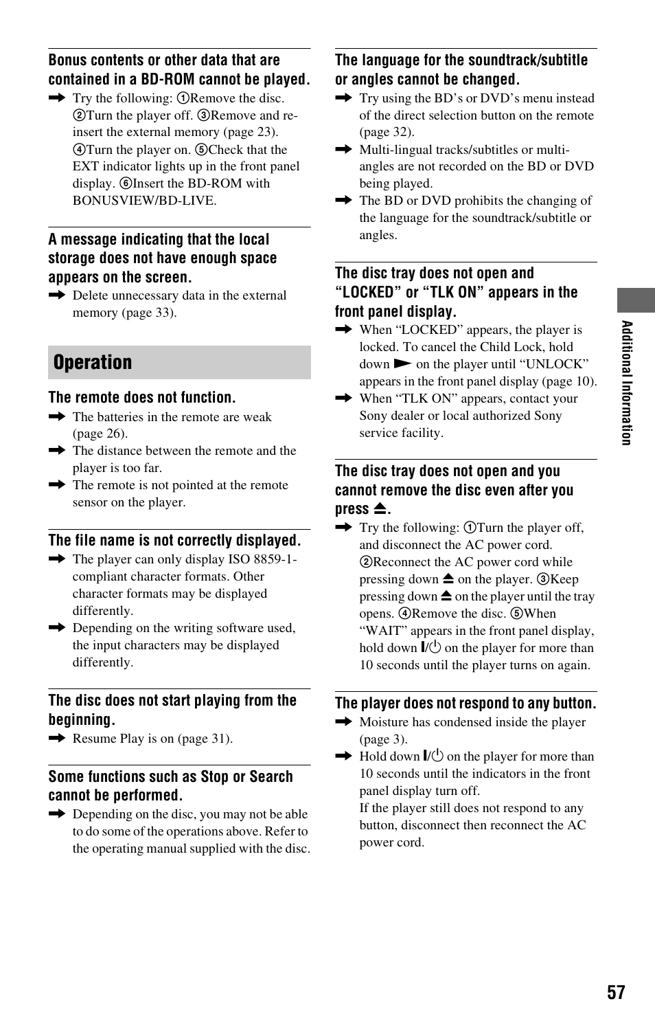 Operation | Sony BDP-S360 User Manual | Page 57 / 79