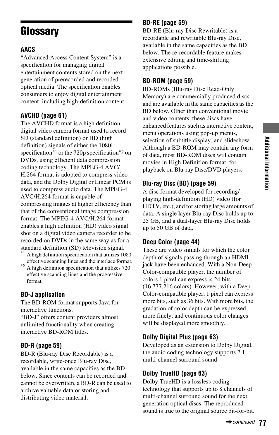 Glossary | Sony BDP-S360 User Manual | Page 77 / 79