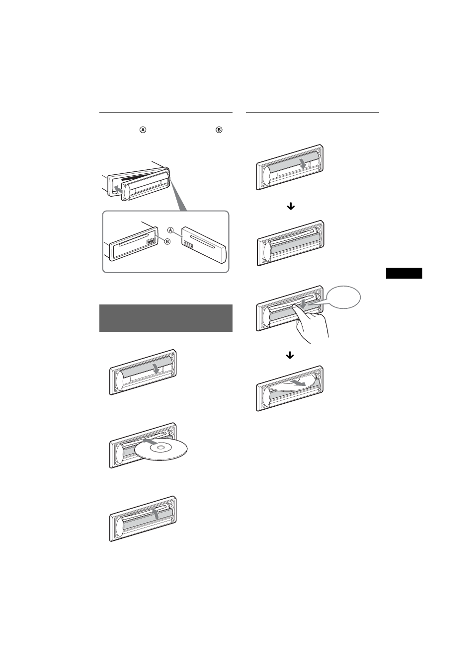 Installation de la façade, Insertion du disque dans l’appareil, Ejection du disque | Sony CDX-R3350 User Manual | Page 43 / 100