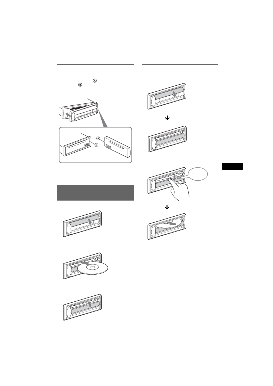 Installazione del pannello anteriore, Inserimento del disco nell’apparecchio, Estrazione del disco | Sony CDX-R3350 User Manual | Page 63 / 100