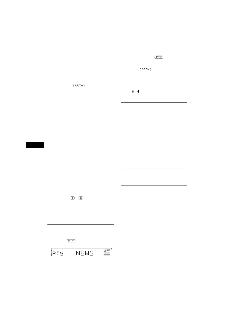 Selezione del modo pty (tipo di programma), Impostazione del modo ct (segnale orario), Selezione del modo pty | Tipo di programma) impostazione del modo ct, Segnale orario), Selezione del modo pty (tipo di programma) 1, Impostazione del modo ct (segnale orario) 1 | Sony CDX-R3350 User Manual | Page 68 / 100