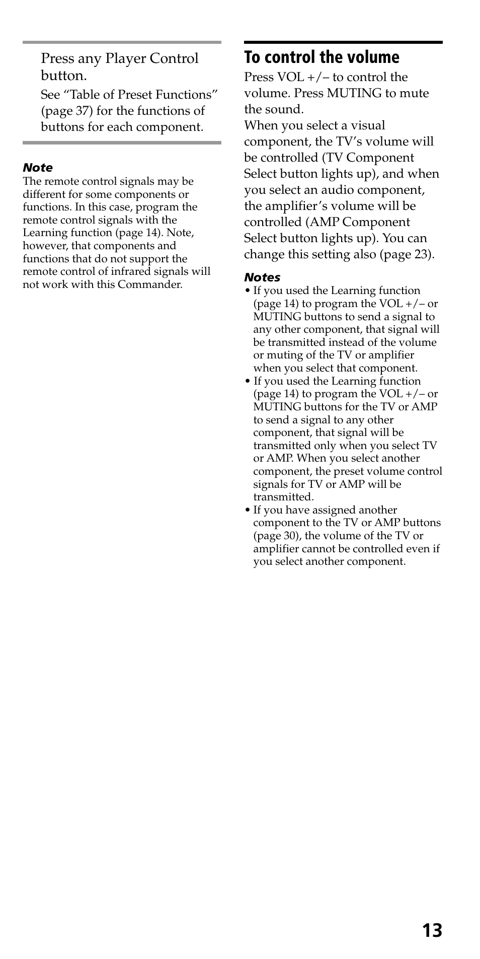 To control the volume | Sony RM-VL710 User Manual | Page 13 / 44