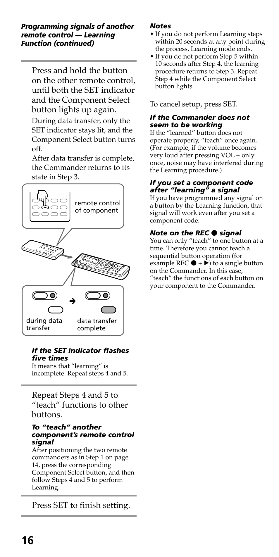 Press set to finish setting | Sony RM-VL710 User Manual | Page 16 / 44