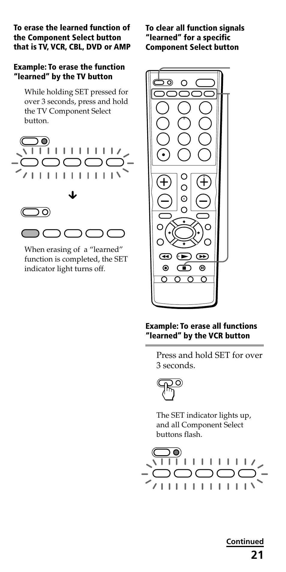 Press and hold set for over 3 seconds | Sony RM-VL710 User Manual | Page 21 / 44