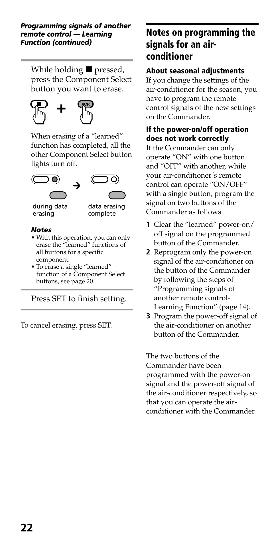 Press set to finish setting | Sony RM-VL710 User Manual | Page 22 / 44