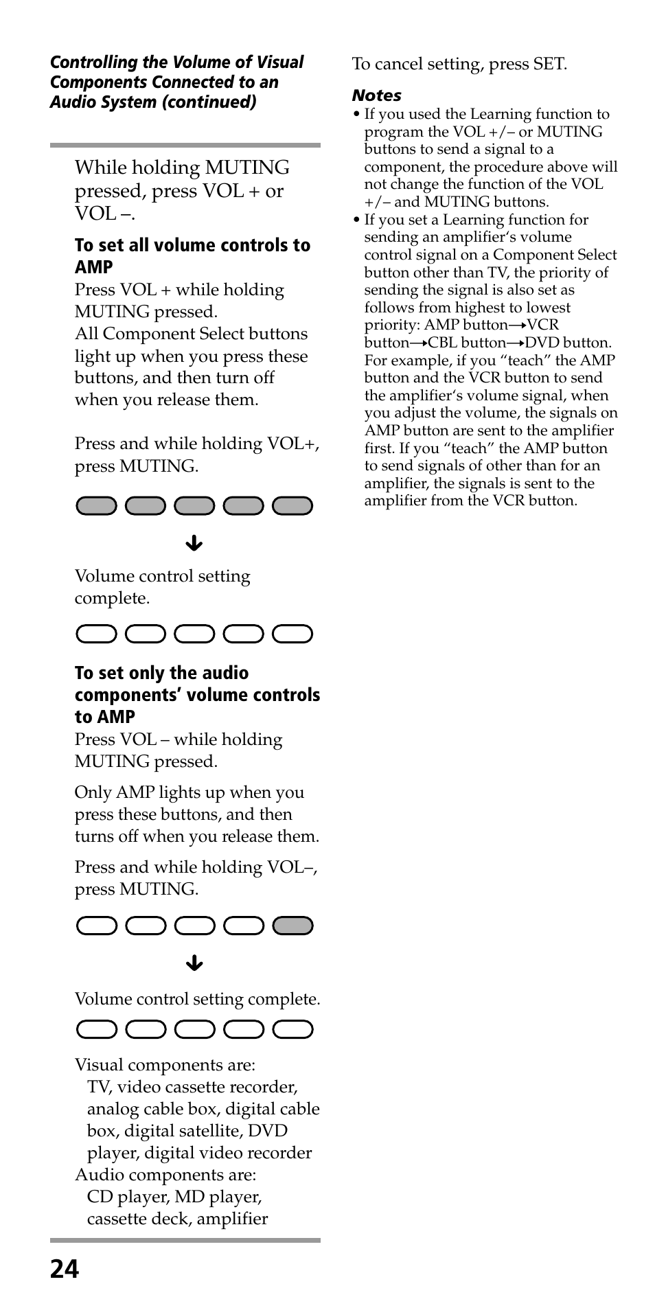 While holding muting pressed, press vol + or vol | Sony RM-VL710 User Manual | Page 24 / 44