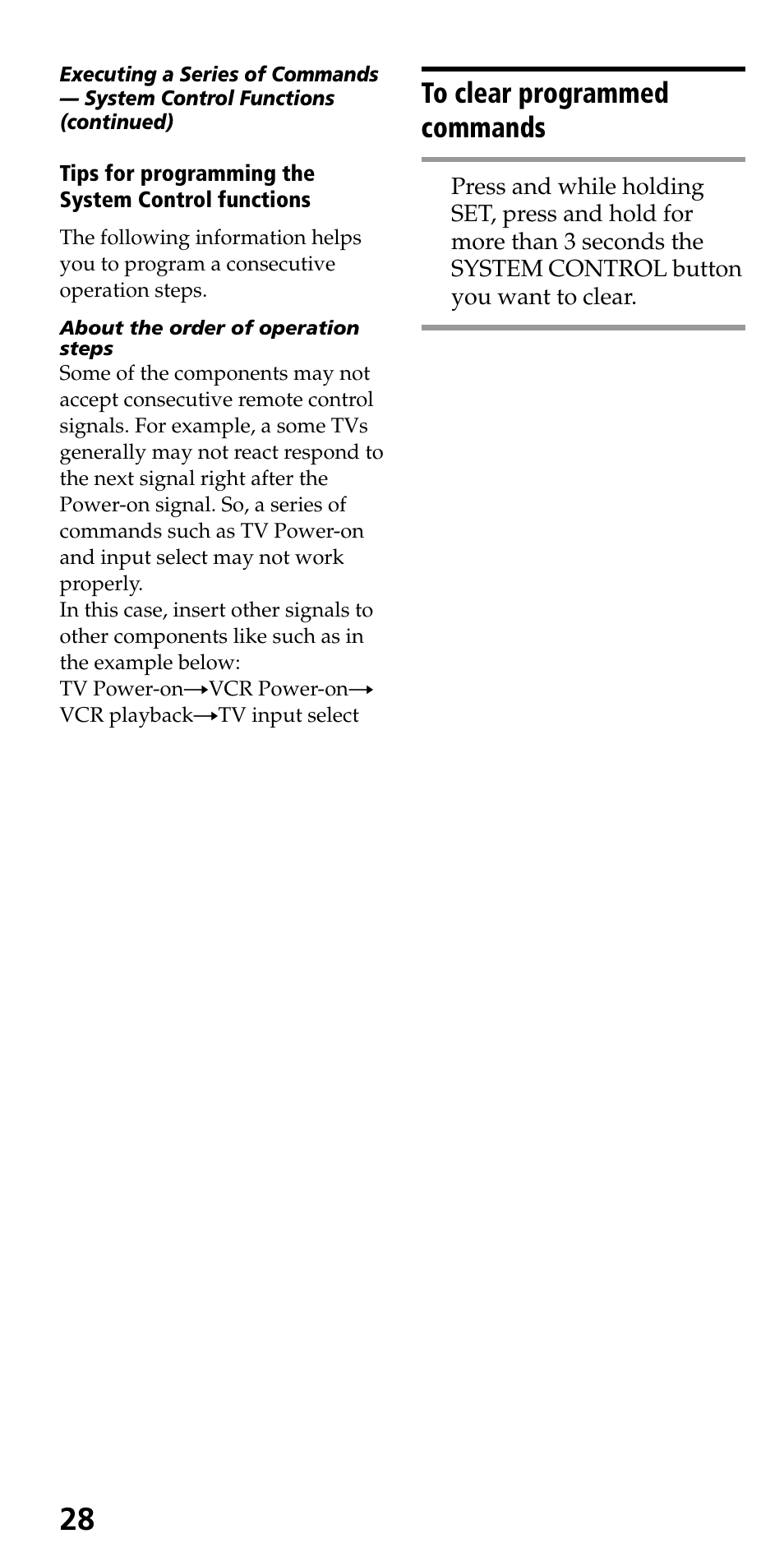 To clear programmed commands | Sony RM-VL710 User Manual | Page 28 / 44
