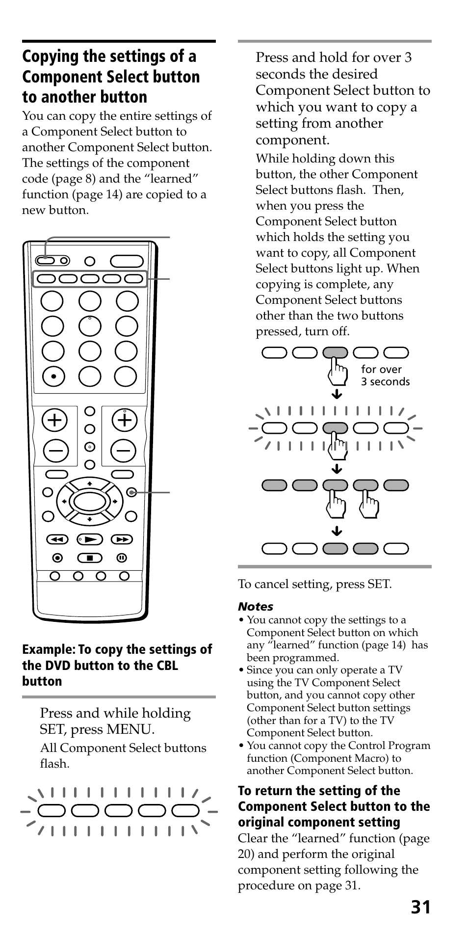 Press and while holding set, press menu | Sony RM-VL710 User Manual | Page 31 / 44