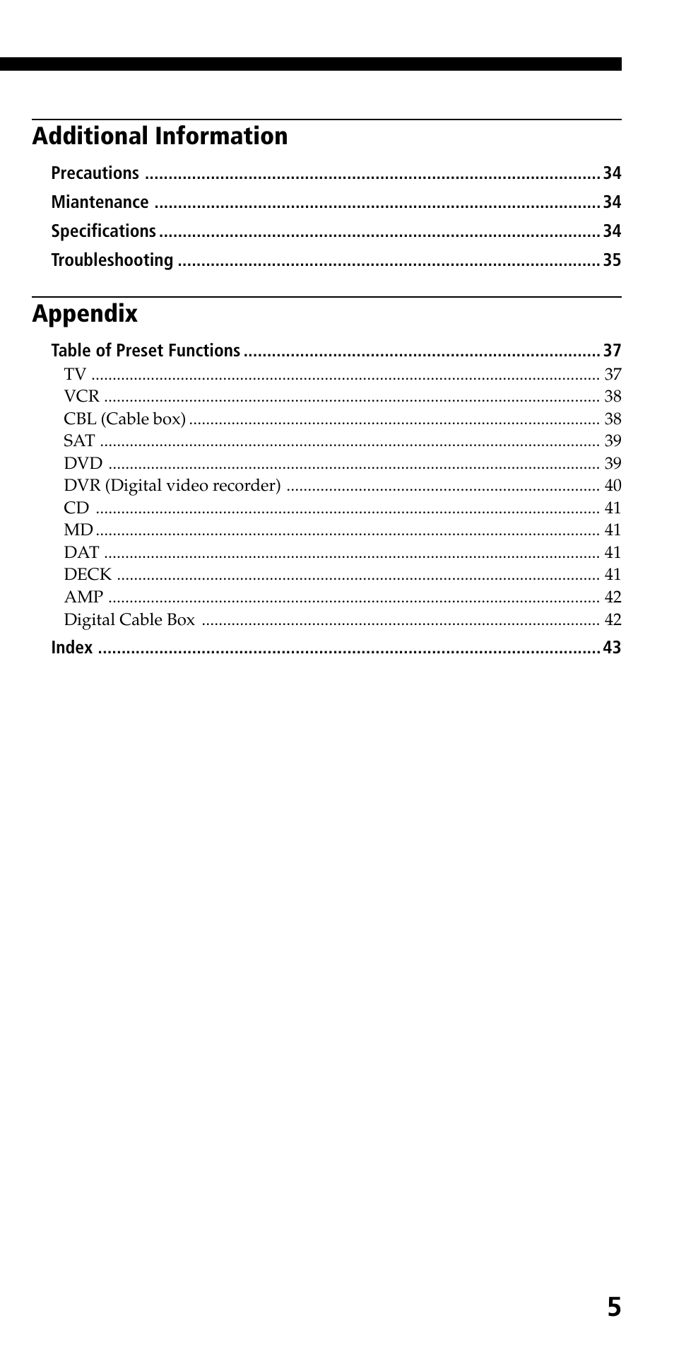 Additional information, Appendix | Sony RM-VL710 User Manual | Page 5 / 44