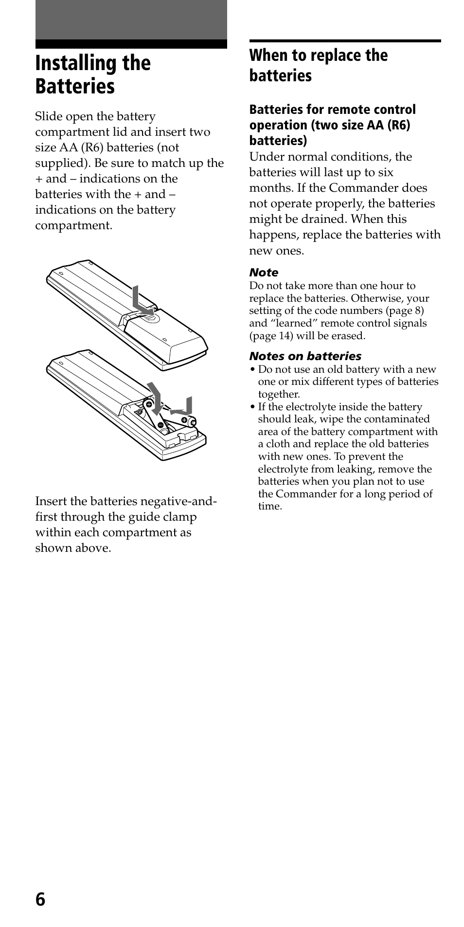 Getting started, Installing the batteries, When to replace the batteries | Sony RM-VL710 User Manual | Page 6 / 44