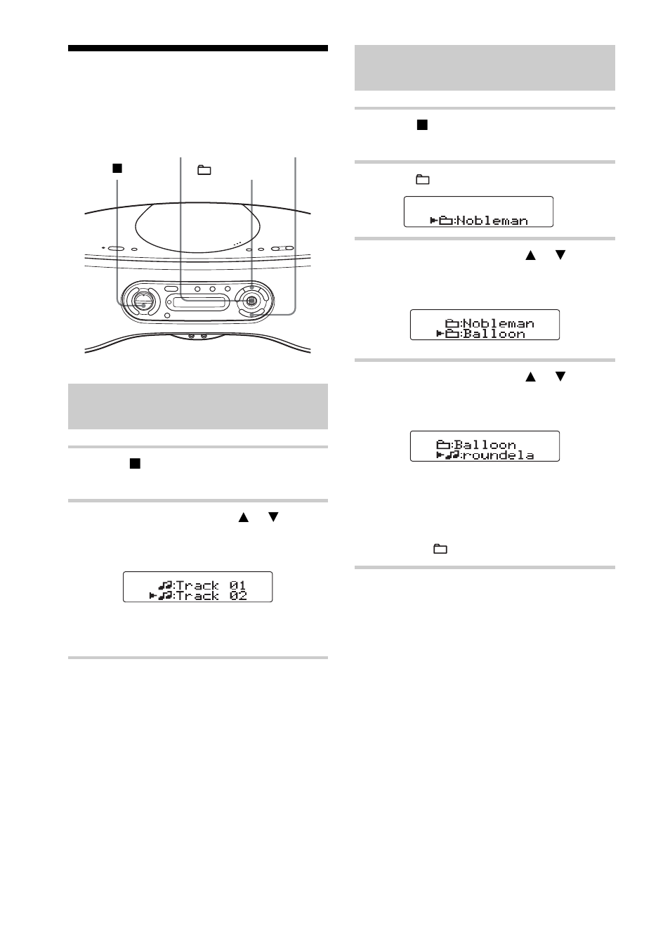 Searching for your favourite tracks/files, Searching for a file on an atrac cd/mp3 cd, Searching for a track on an audio cd | Sony ZS-SN10L User Manual | Page 14 / 68
