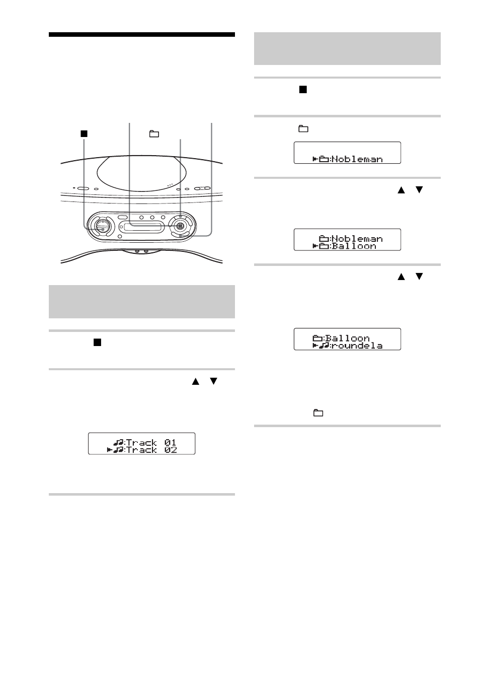 Búsqueda de archivos/pistas favoritos, Búsqueda de archivos/ pistas favoritos, Búsqueda de una pista de un cd de audio | Búsqueda de un archivo en un cd de atrac/cd de mp3 | Sony ZS-SN10L User Manual | Page 48 / 68