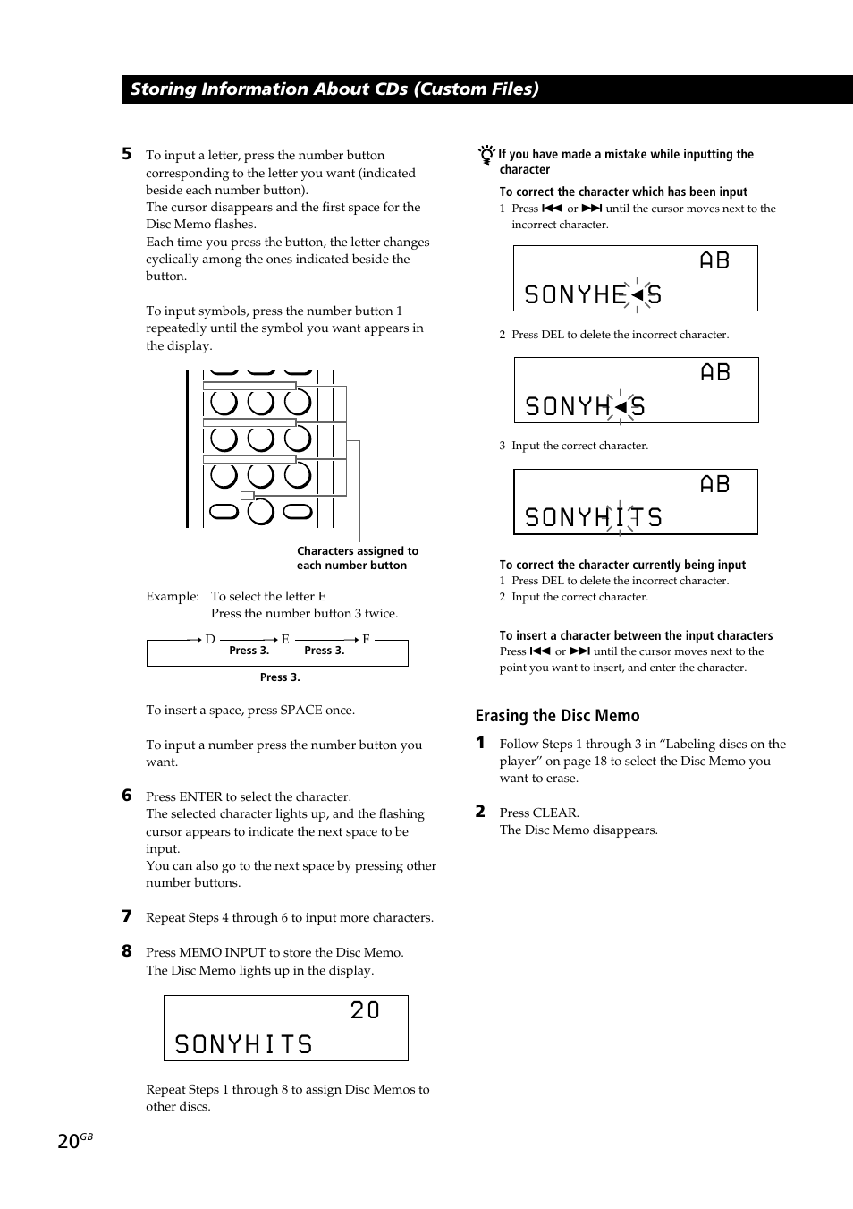 Storing information about cds (custom files) | Sony CDP-CX230 User Manual | Page 20 / 80