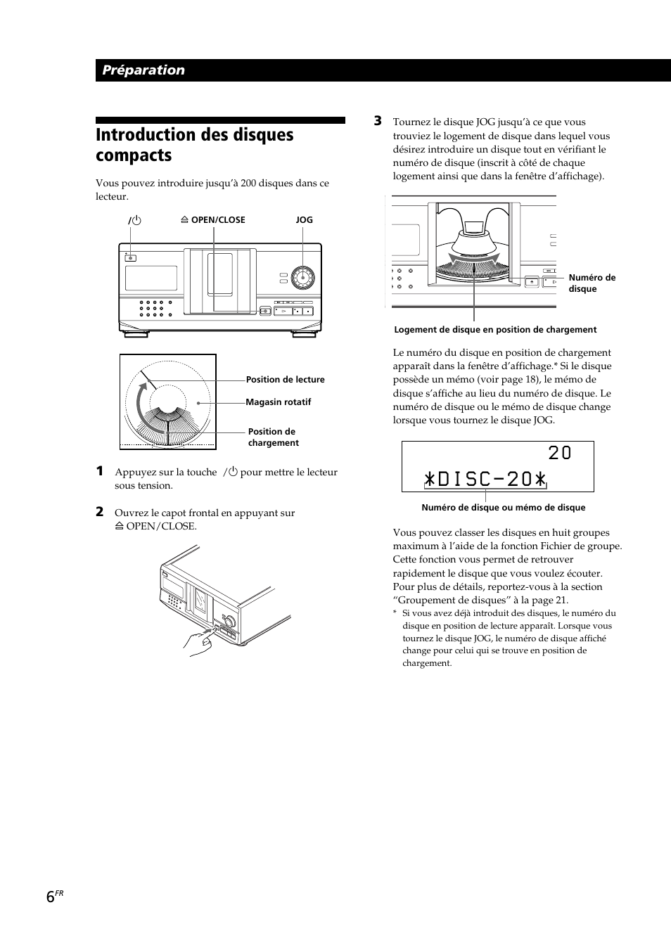 Introduction des disques compacts, Préparation | Sony CDP-CX230 User Manual | Page 32 / 80