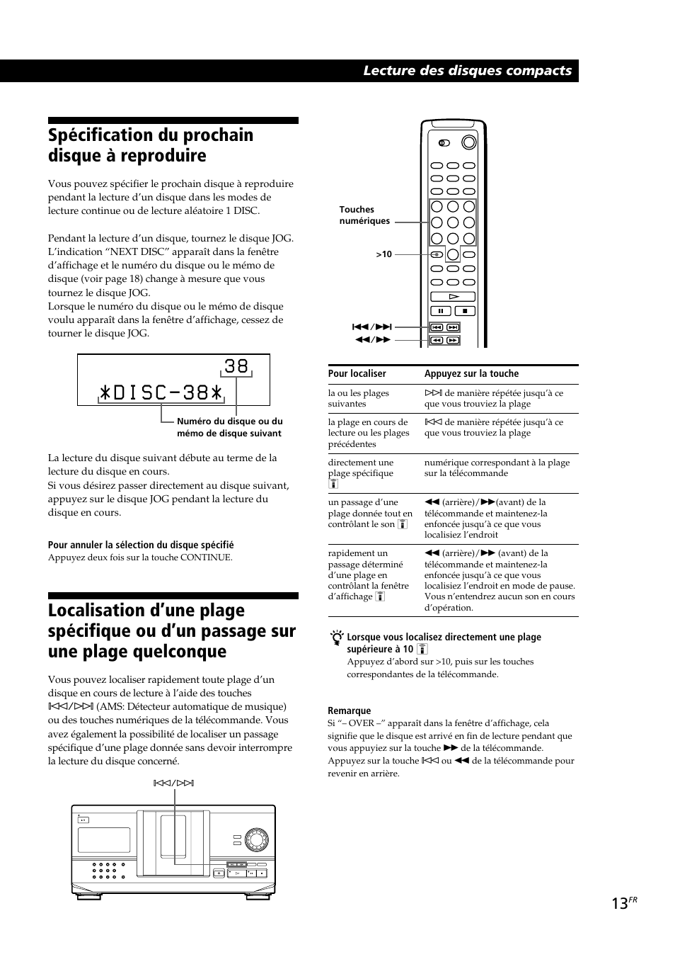 Spécification du prochain disque à reproduire | Sony CDP-CX230 User Manual | Page 39 / 80