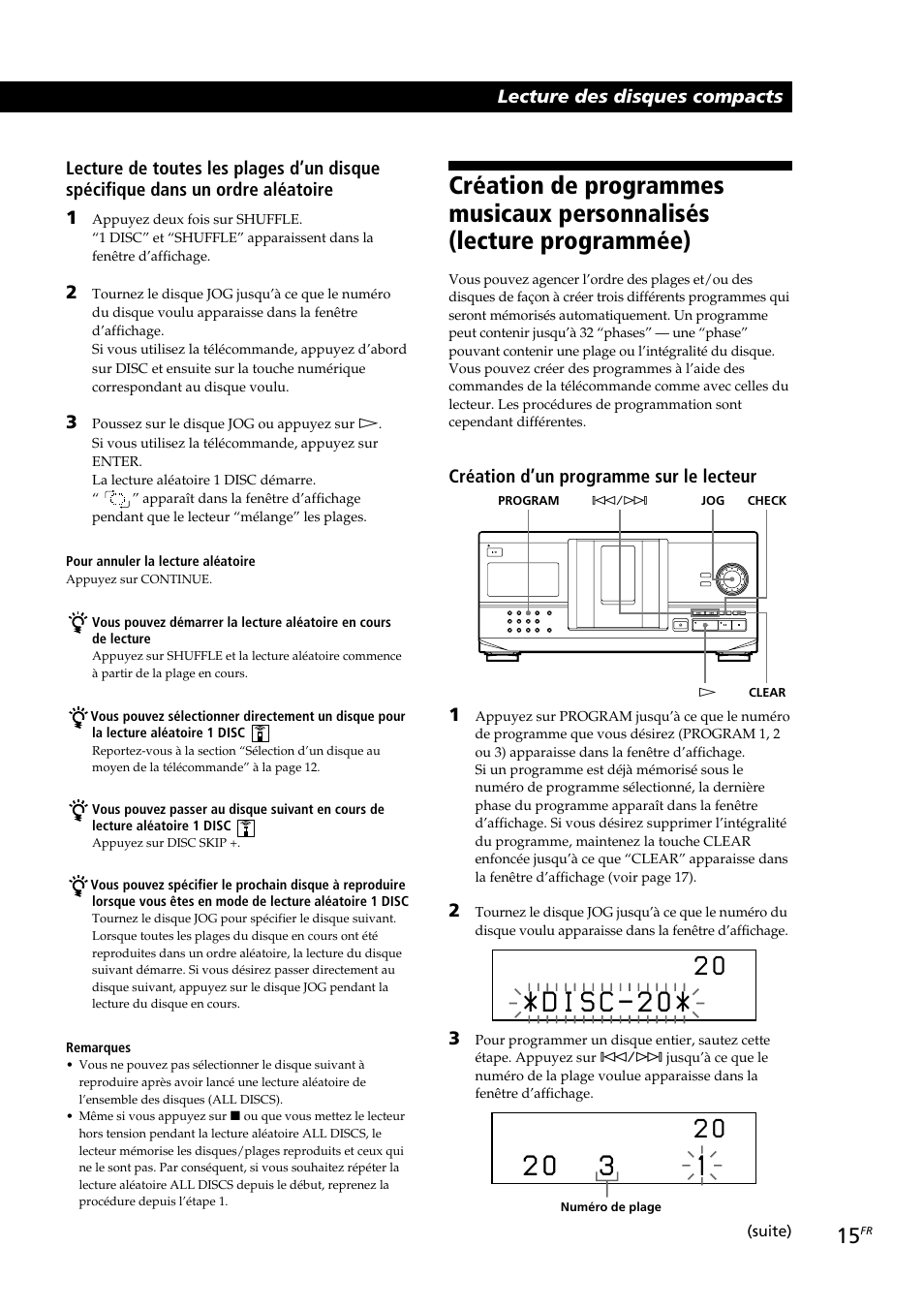 Création d’un programme sur le lecteur 1 | Sony CDP-CX230 User Manual | Page 41 / 80