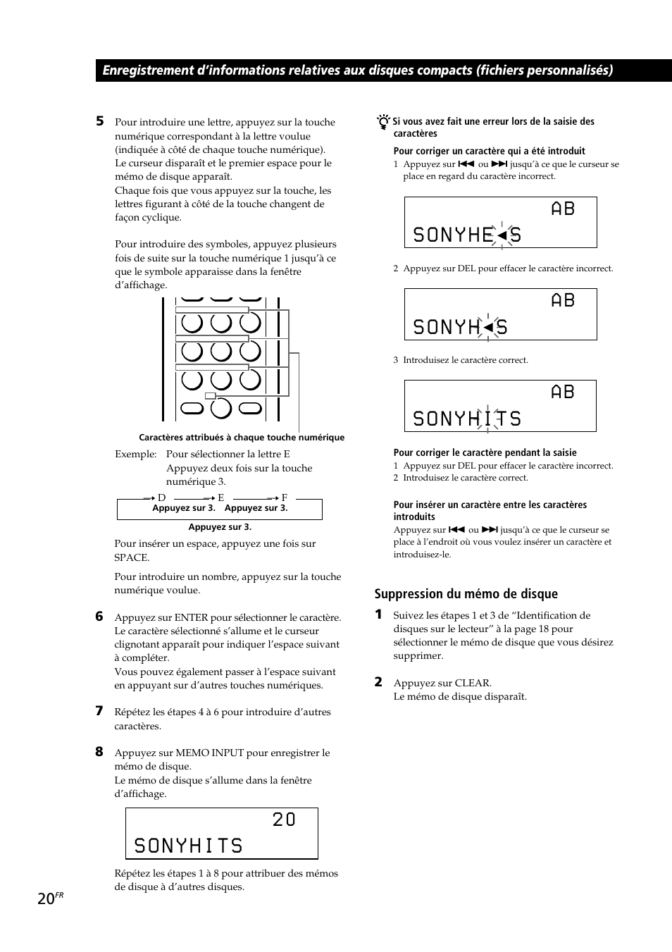 Suppression du mémo de disque 1 | Sony CDP-CX230 User Manual | Page 46 / 80