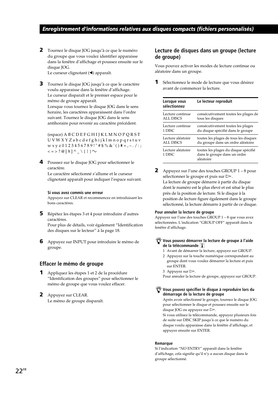 Effacer le mémo de groupe 1 | Sony CDP-CX230 User Manual | Page 48 / 80