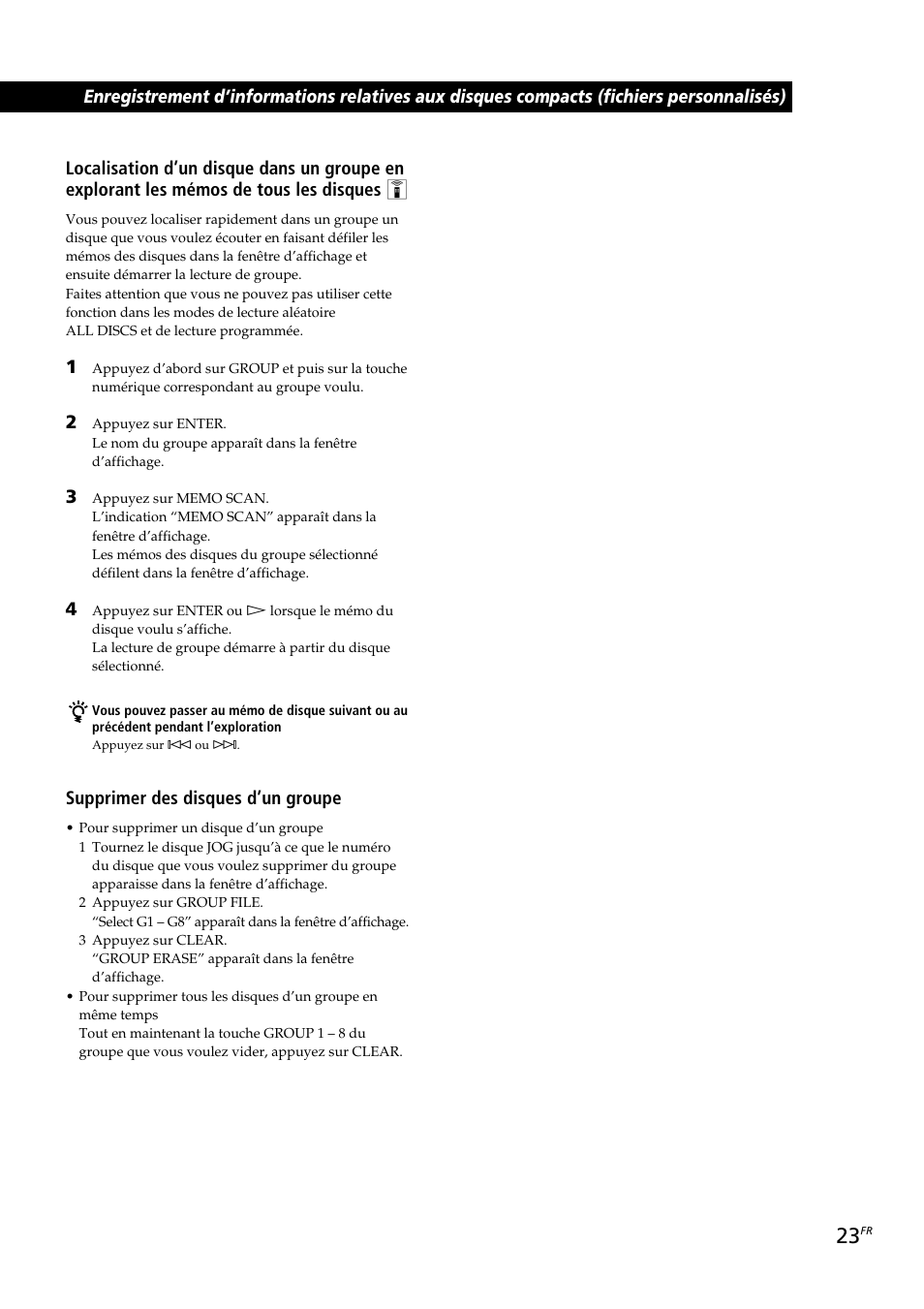 Supprimer des disques d’un groupe | Sony CDP-CX230 User Manual | Page 49 / 80