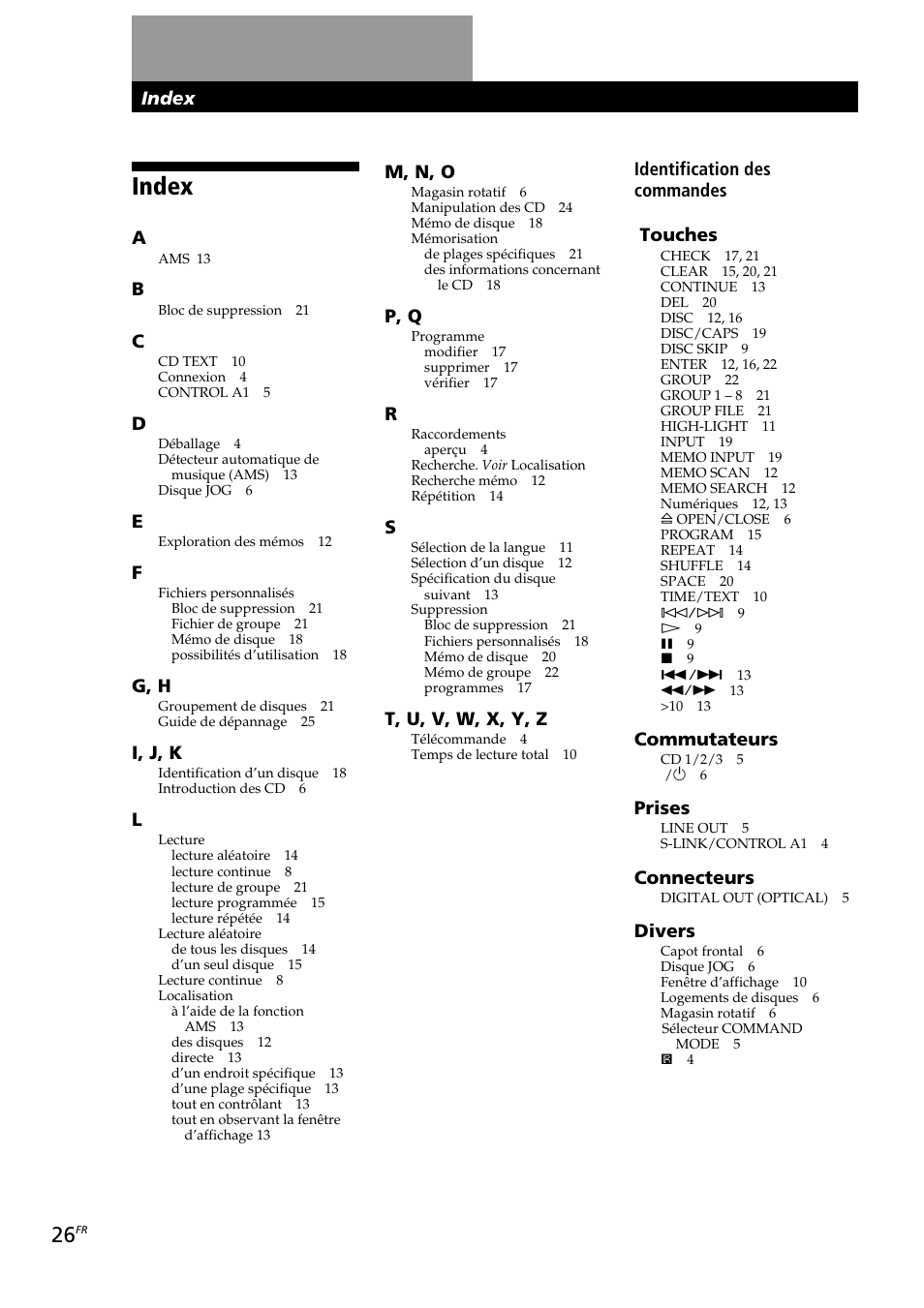Index | Sony CDP-CX230 User Manual | Page 52 / 80