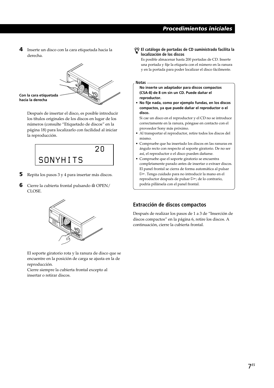 Extracción de discos compactos | Sony CDP-CX230 User Manual | Page 59 / 80