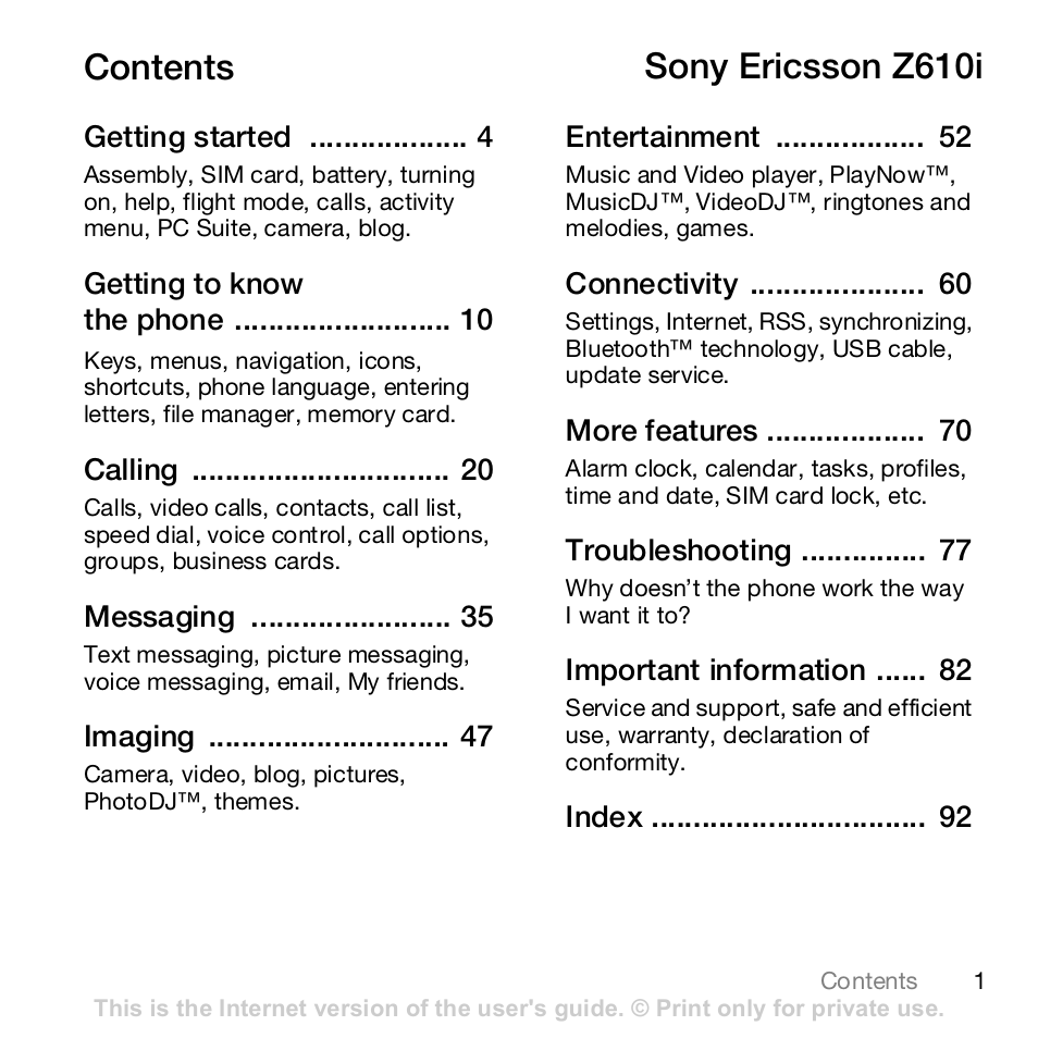 Sony Z610i User Manual | 96 pages