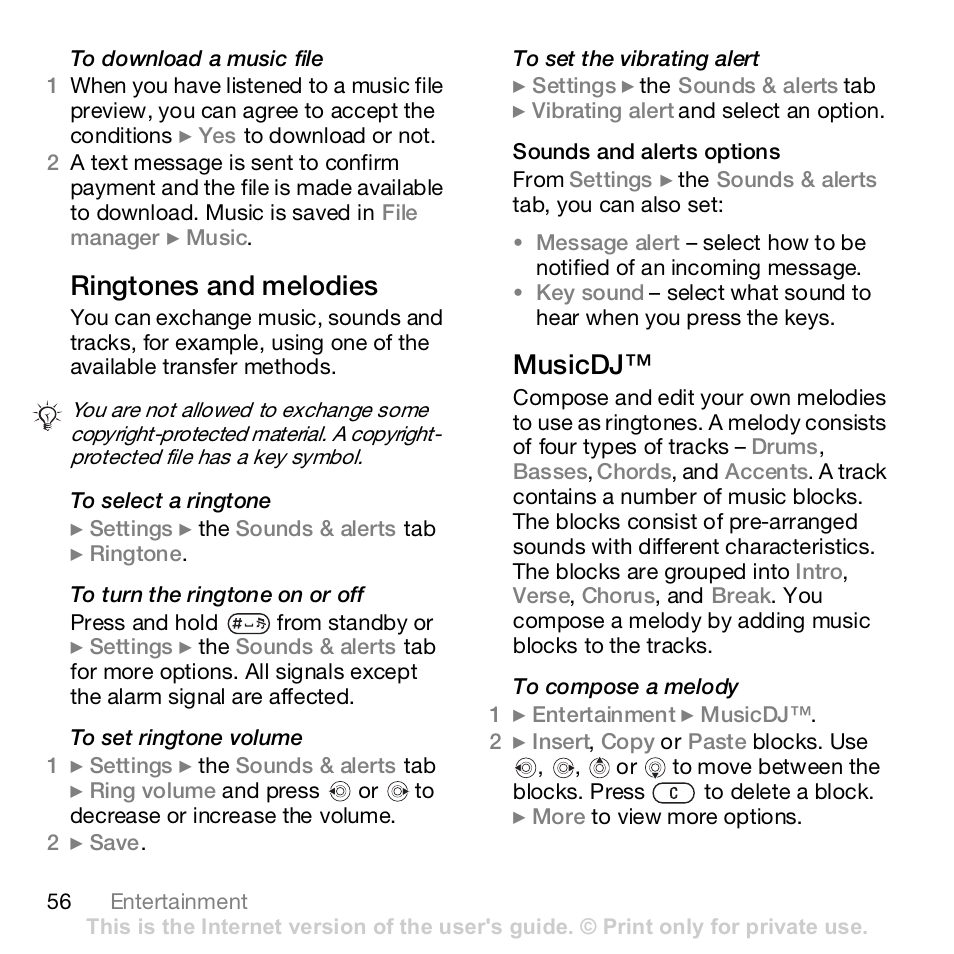 Ringtones and melodies, Musicdj | Sony Z610i User Manual | Page 56 / 96