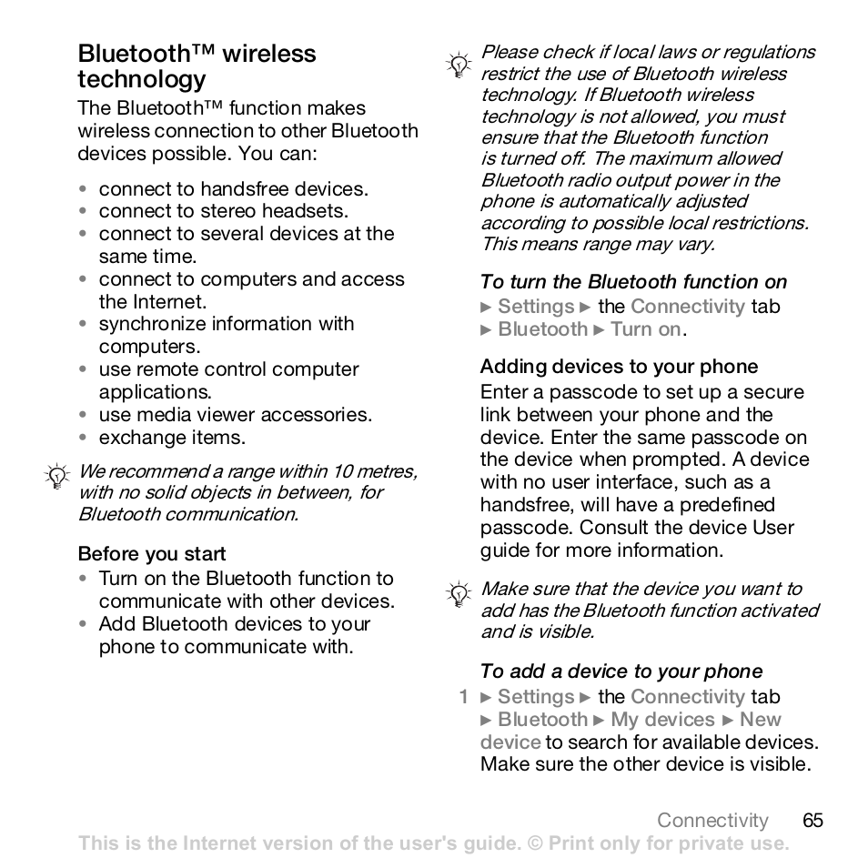 65 to add a device to your phone, Bluetooth™ wireless technology | Sony Z610i User Manual | Page 65 / 96