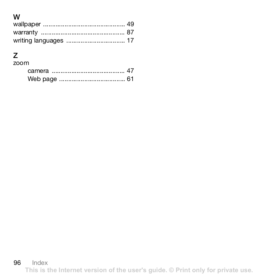 Sony Z610i User Manual | Page 96 / 96