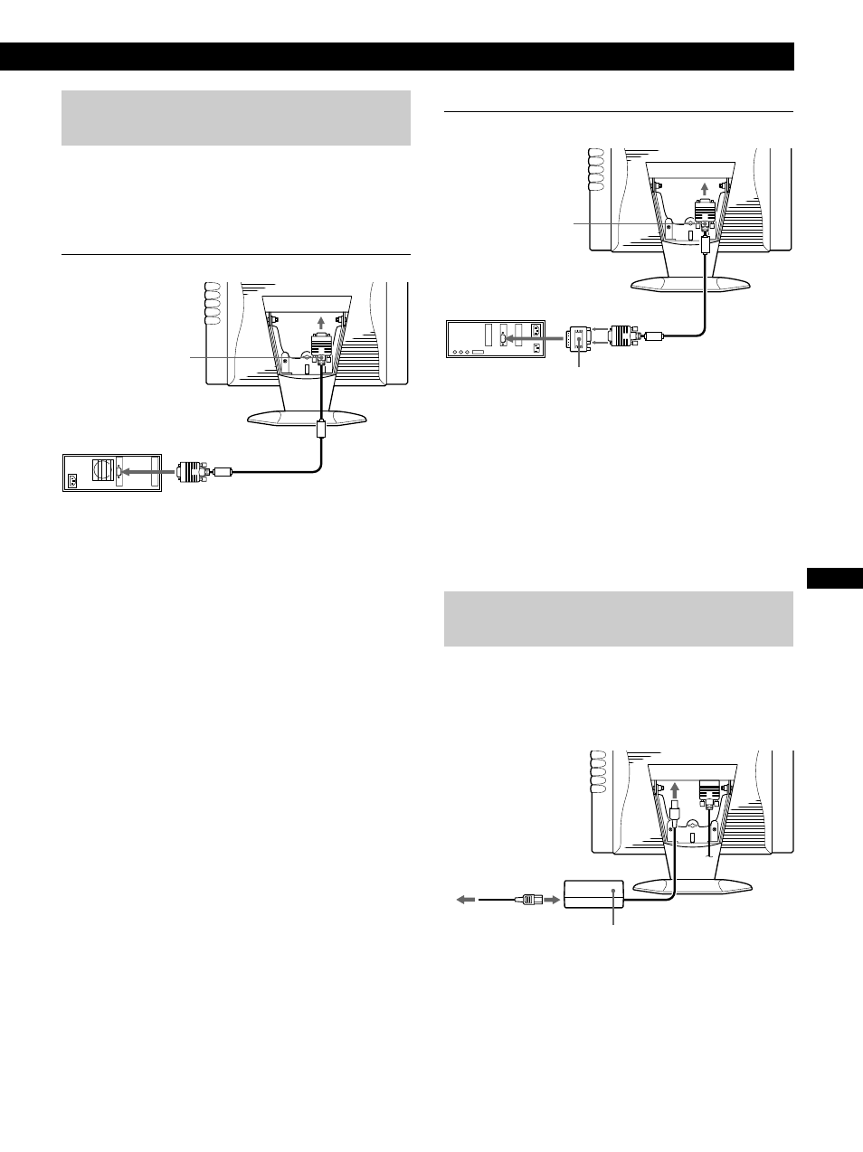 Operazioni preliminari, Punto 1: collegamento del monitor al computer, Punto 2: collegamento del cavo di alimentazione | Sony CPD-M151 User Manual | Page 87 / 104