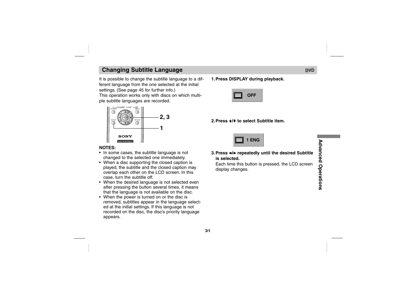 Changing subtitle language | Sony DPS5032N User Manual | Page 31 / 69