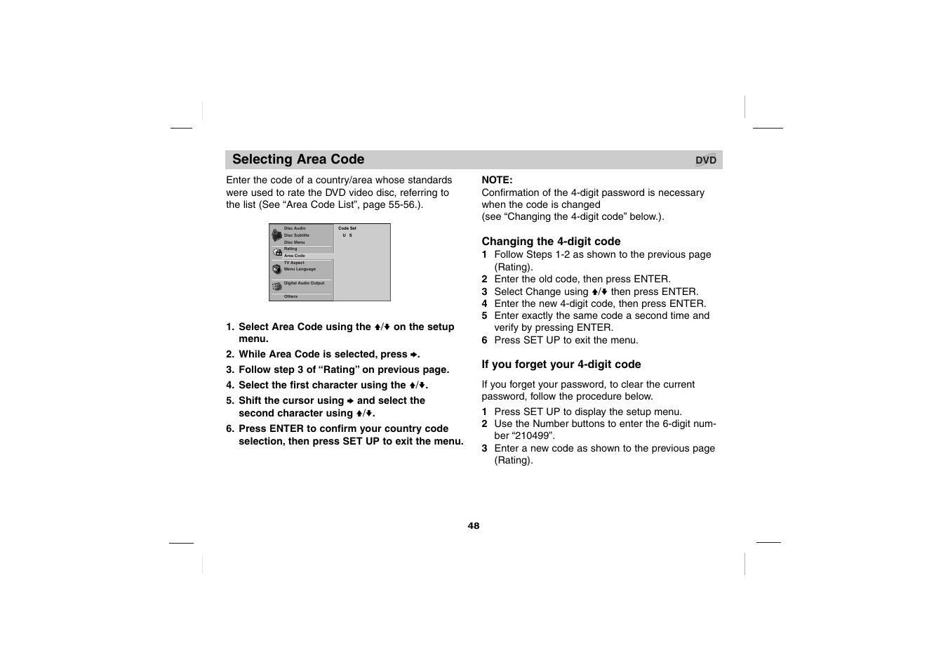 Selecting area code | Sony DPS5032N User Manual | Page 48 / 69