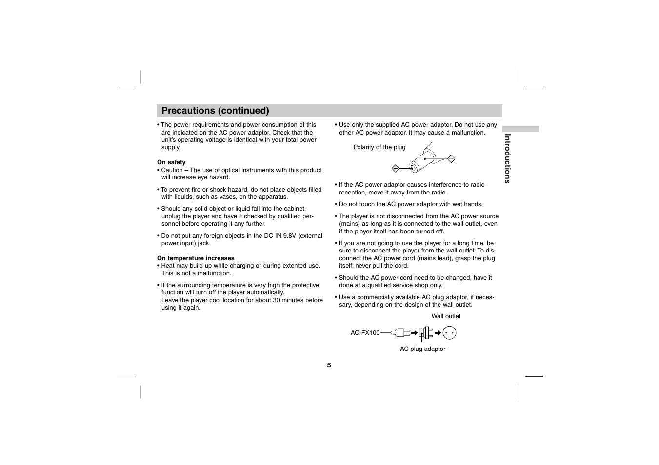 Precautions (continued) | Sony DPS5032N User Manual | Page 5 / 69