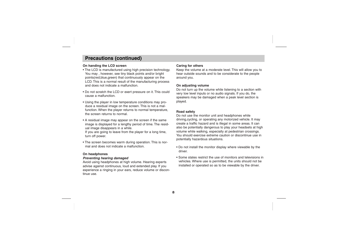 Precautions (continued) | Sony DPS5032N User Manual | Page 8 / 69