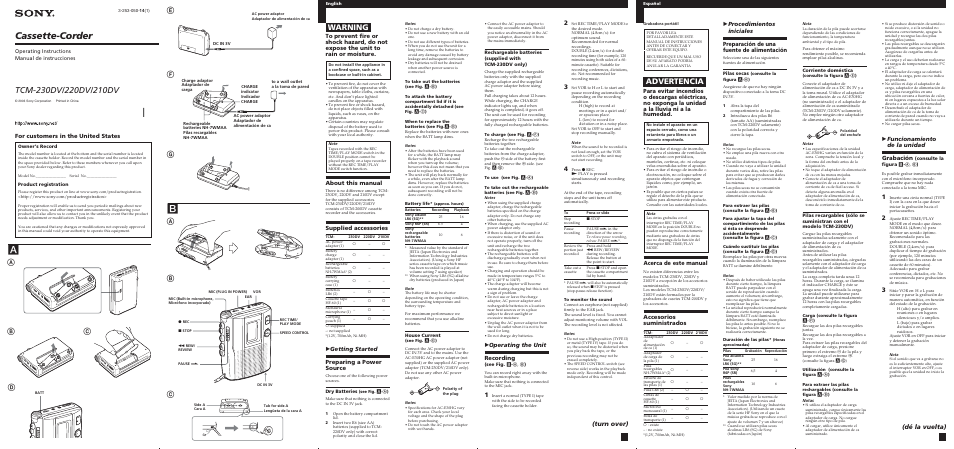 Sony TCM-230DV User Manual | 2 pages