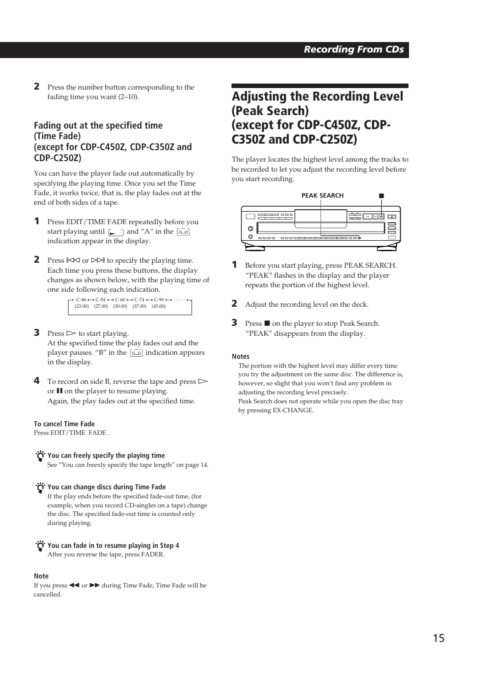 Recording from cds, Recording from cds 2 | Sony CDP-CE505 User Manual | Page 15 / 20