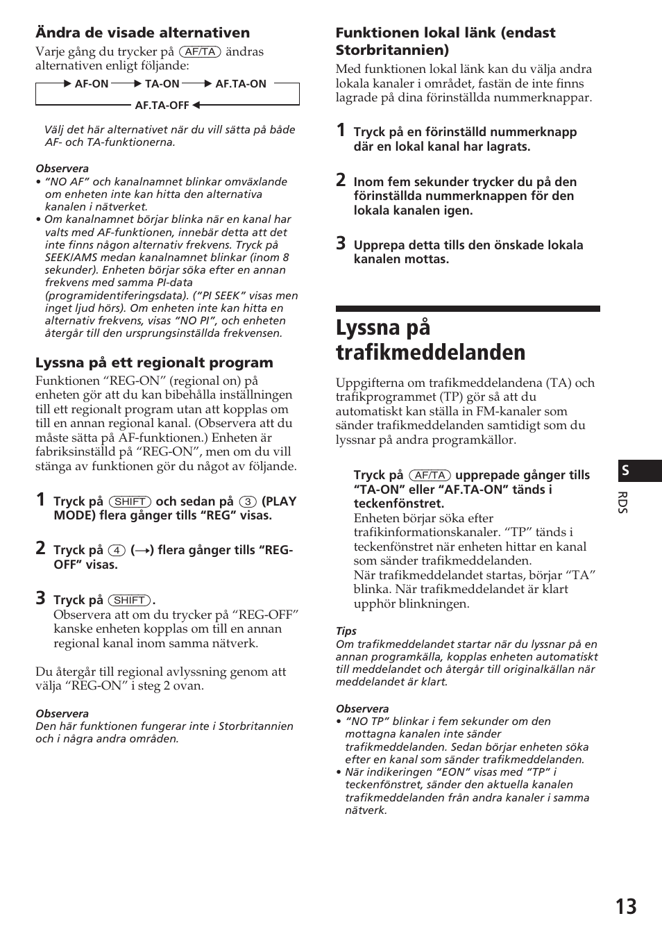 Lyssna på trafikmeddelanden | Sony CDX-C580RW User Manual | Page 103 / 124