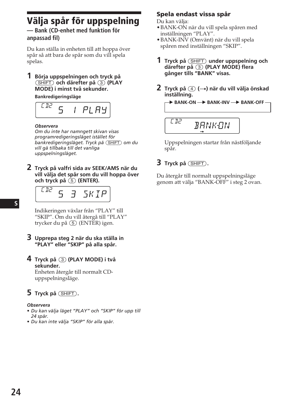 Välja spår för uppspelning, Bankon | Sony CDX-C580RW User Manual | Page 114 / 124