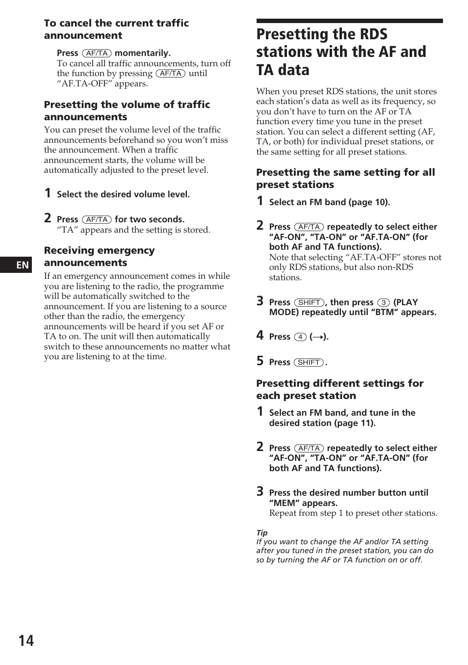 Sony CDX-C580RW User Manual | Page 14 / 124