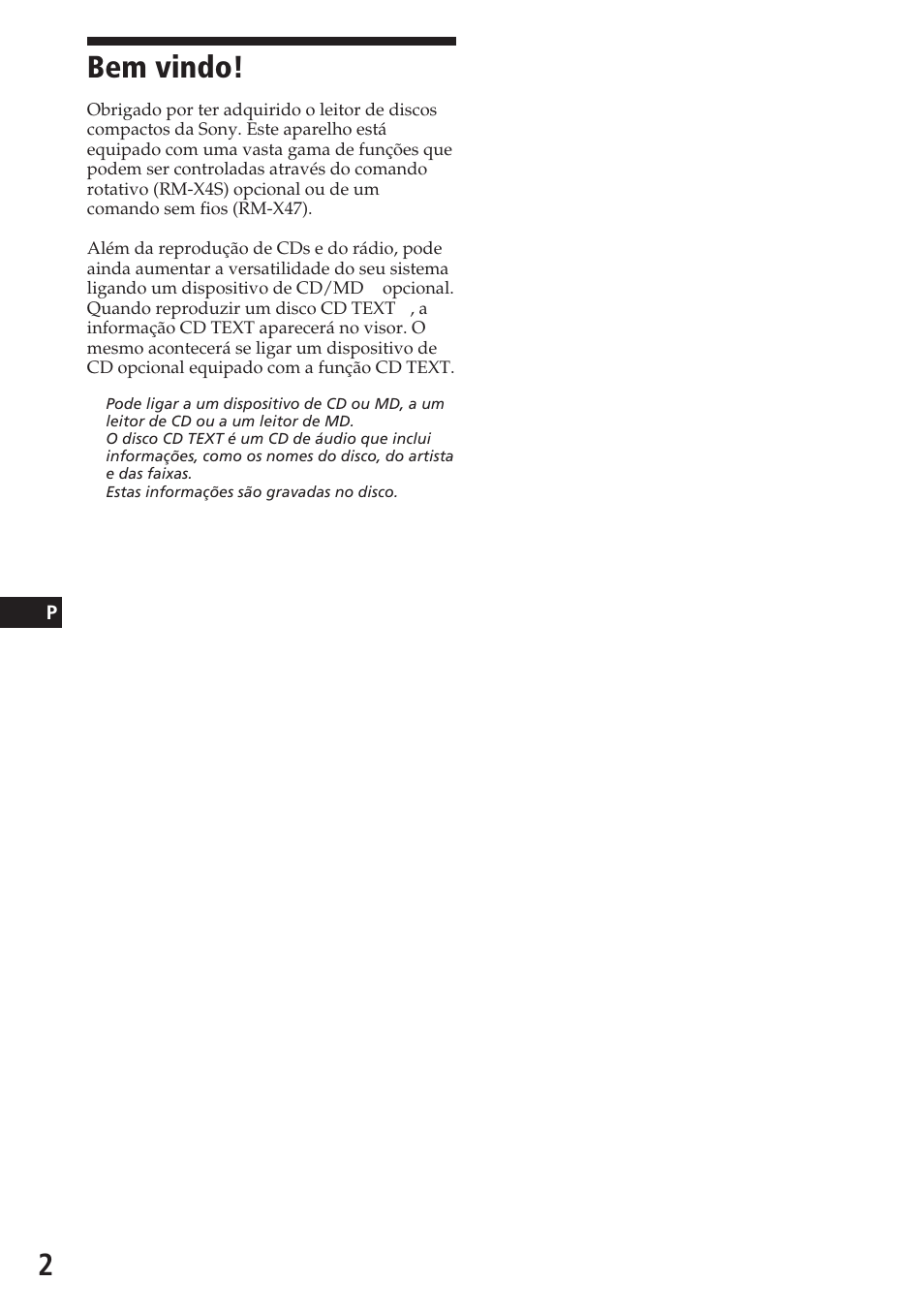Bem vindo | Sony CDX-C580RW User Manual | Page 62 / 124