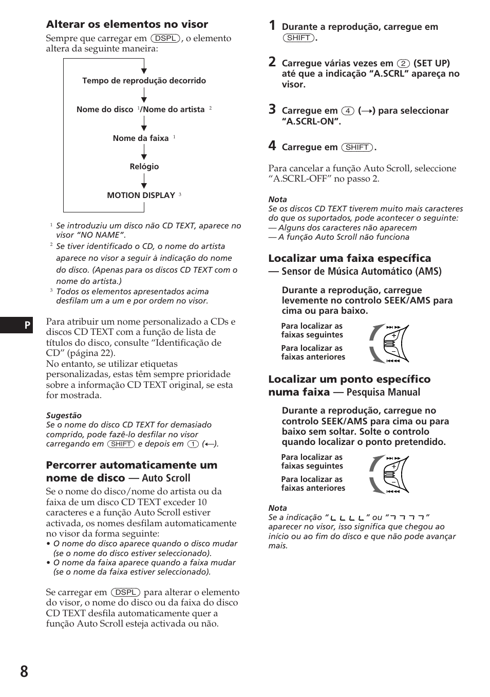 Alterar os elementos no visor | Sony CDX-C580RW User Manual | Page 68 / 124